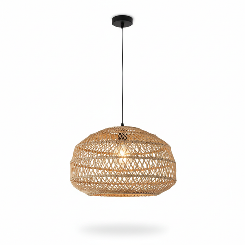 Pendente em rattan natural traçado, estilo escandinavo minimalista